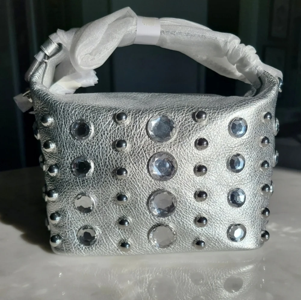 Rebecca Minkoff Stone Studded Shoulder Bag, Silver, NWT